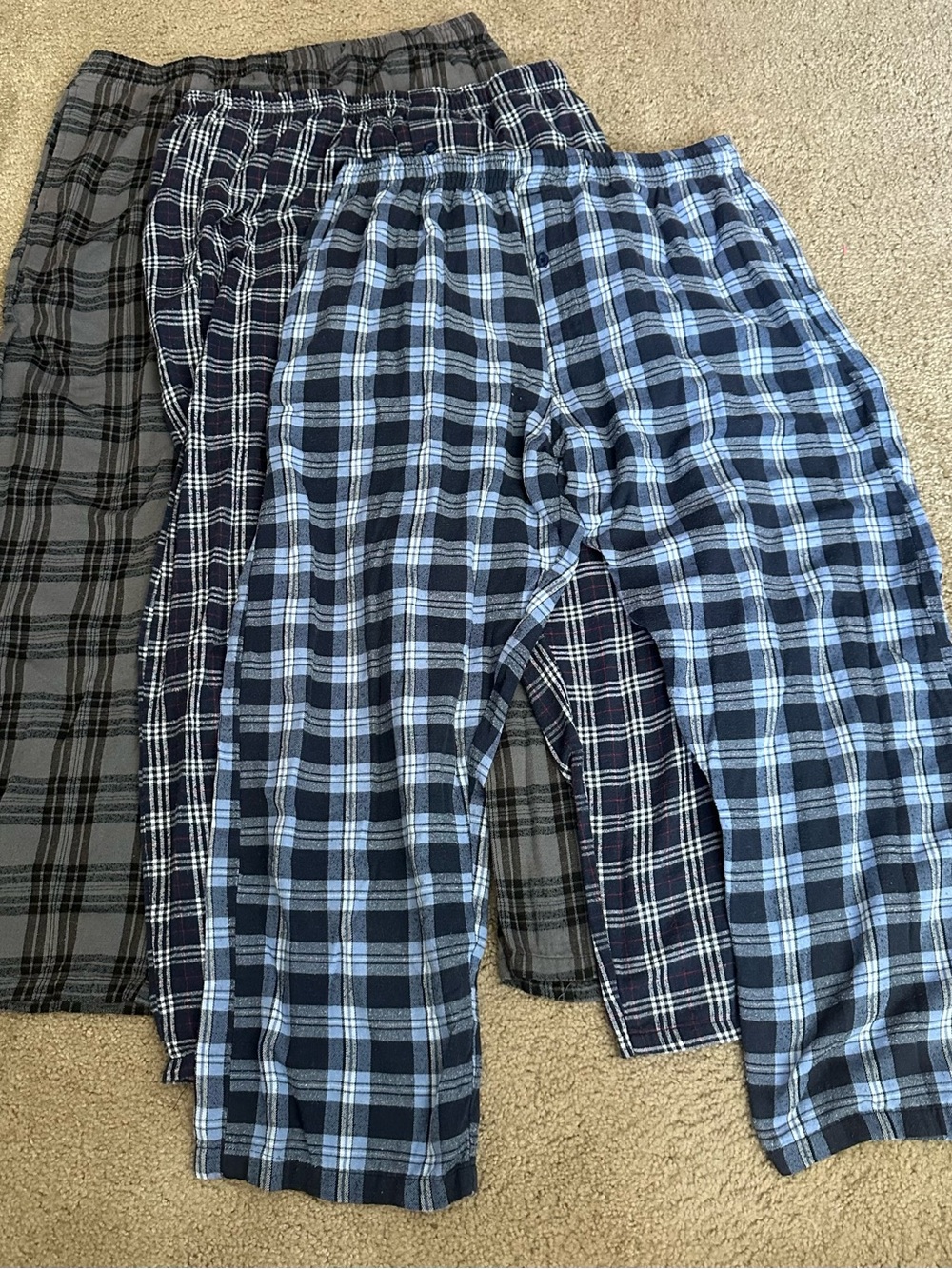 Men's Large Plaid Flannel Lounge Pants - 3 Pair Blue & Gray Mix